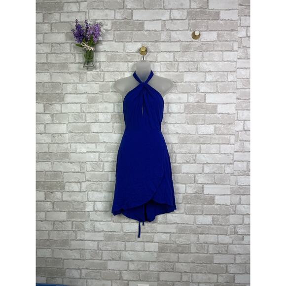 NWT Lulu’s Blue Halter Wrap Dress - Picture 1 of 16